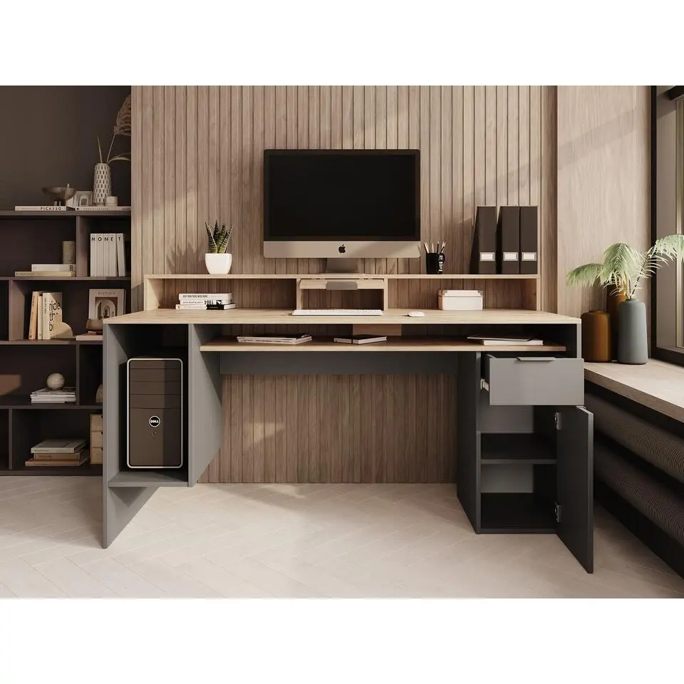 Meubella - Bureau Ryan - Grijs - Eiken - 160 cm