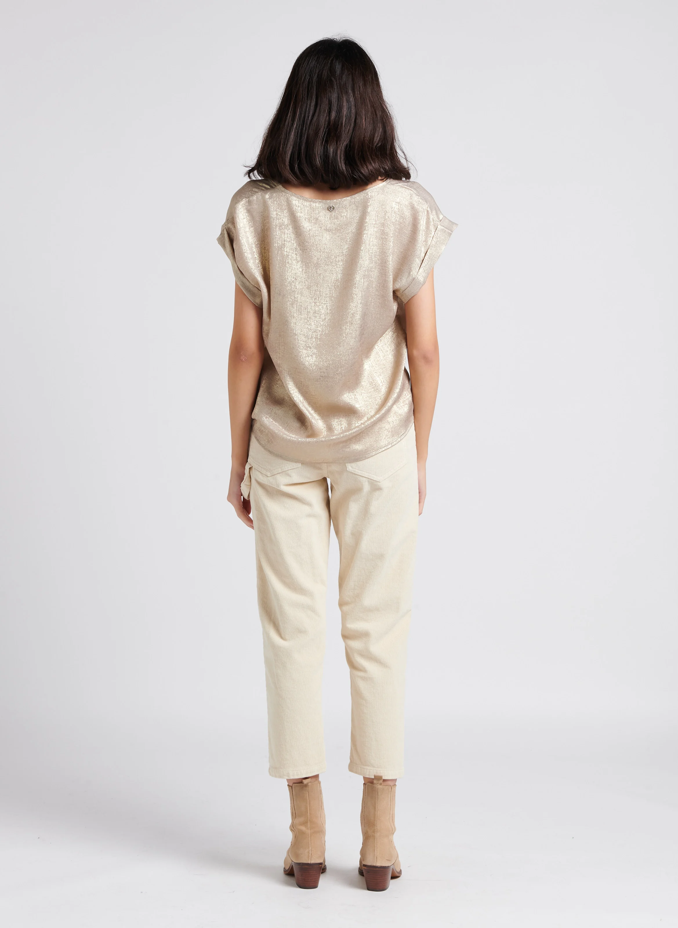 Pantalon style charpentier en coton velours | Beige
