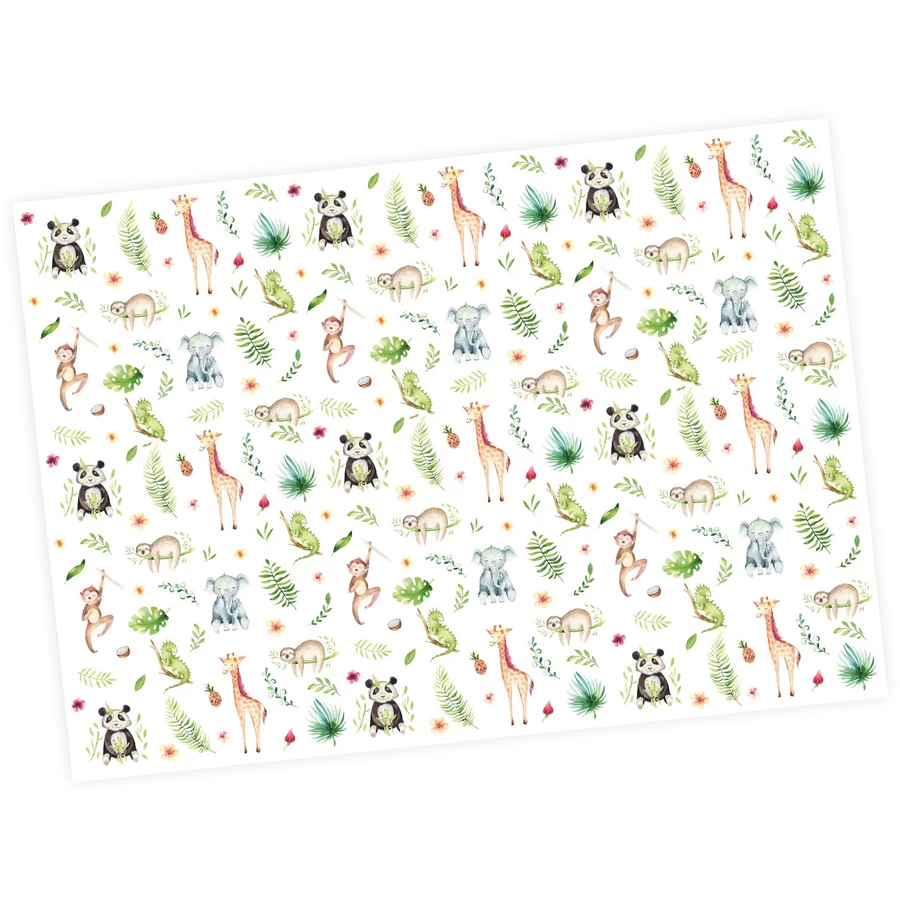 Nikima Geschenkpapier 5 Bögen Dschungel Tiere bunt – 1,60€qm Größe: - 84,1 x 59,4 cm bunt