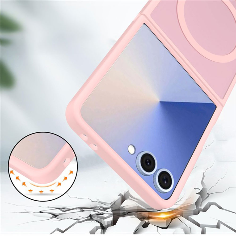 Samsung Galaxy Z Flip7 Hybrid Hardcase Hülle TPU Bumper   Kunststoff Rückseite MagSafe-Modul - Rosa / Transparent