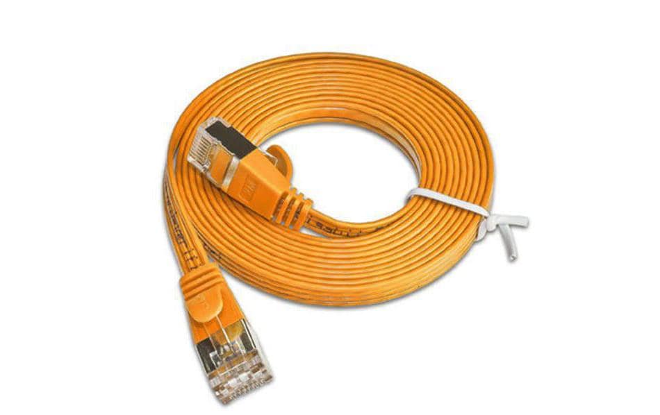 Slimpatchkabel RJ-45 - RJ-45, Cat 6, STP, 0.25 m, OrangeGeschirmtes Twisted-Pair-Kabel (STP) mit Klinkenschutz