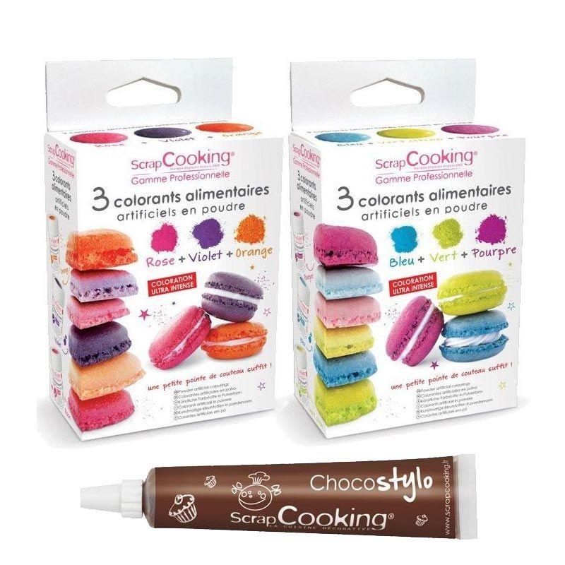 6 colorants alimentaires en poudre orange violet rose bleu vert pourpr