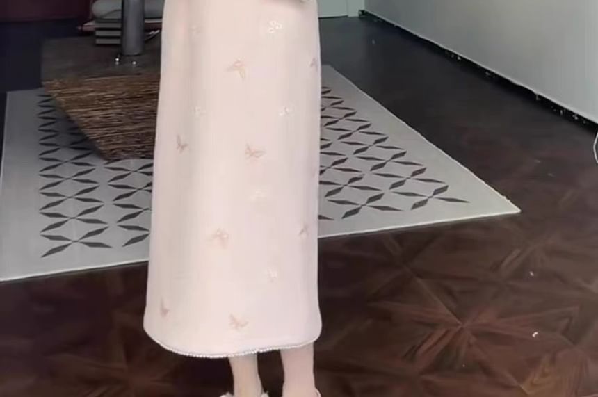 Fioridi - Vest met bloemenprint en knopen, lange mouwen en midi-qipao