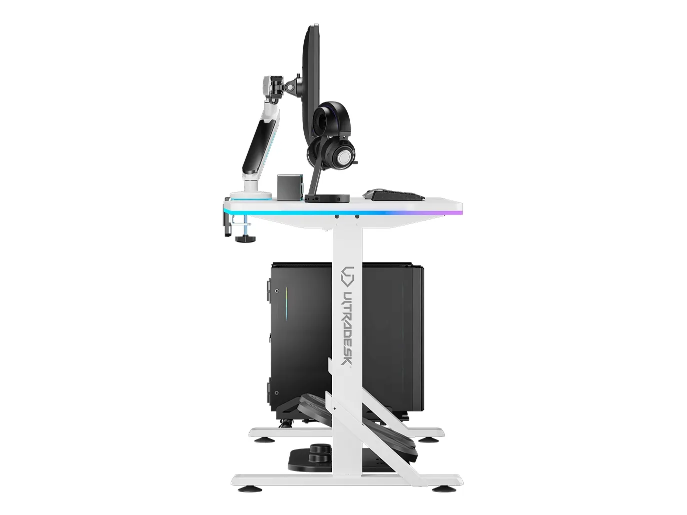 ULTRADESK IRON Hvidt spillebord, 132,5x60,5 cm, 71-81 cm, mekanisk justerbar højde