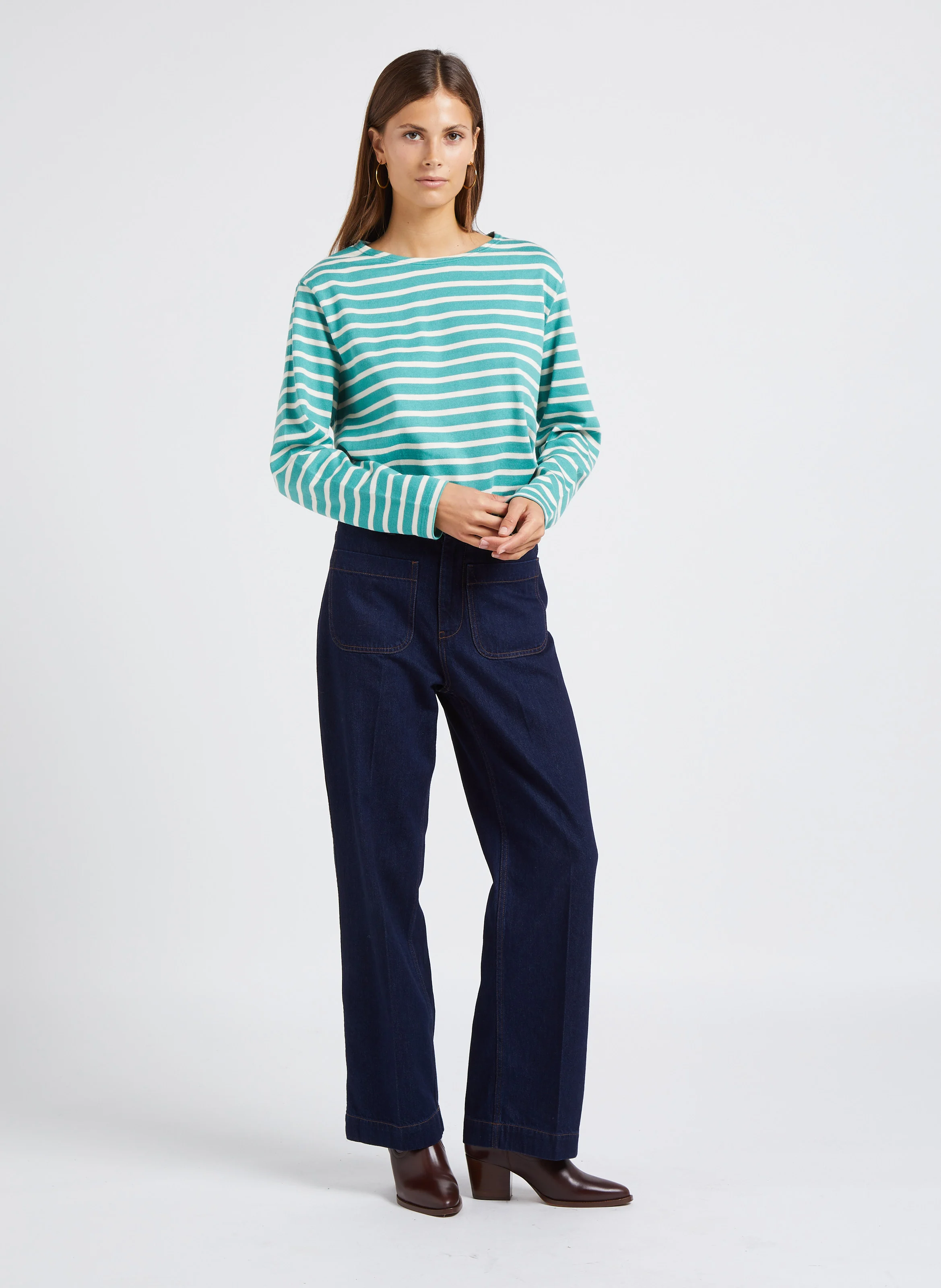 SAMUEL - Jean droit taille haute en coton | Bleu
