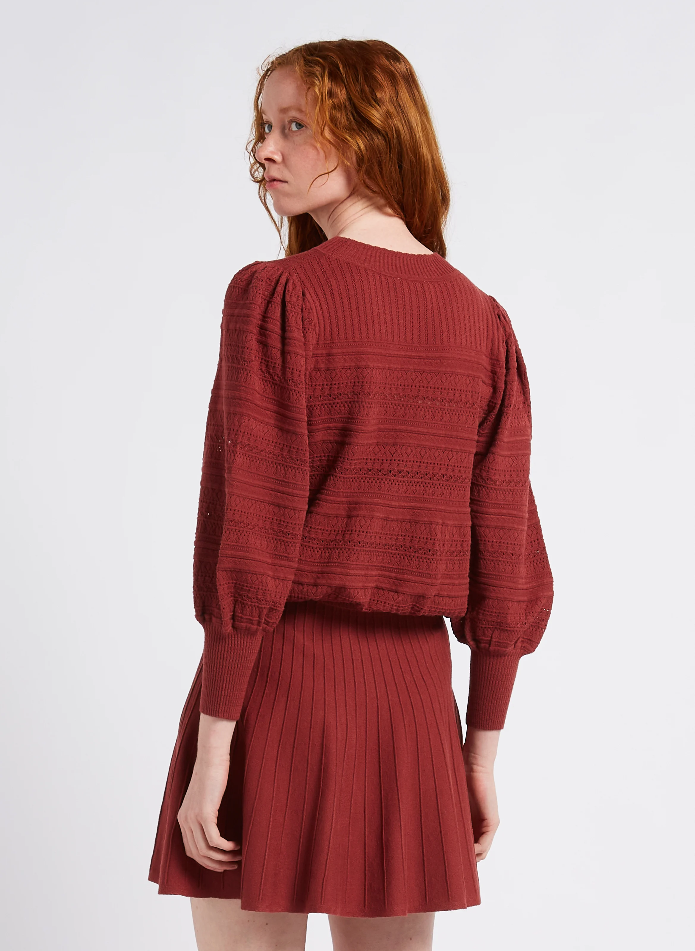 MILET - Pull col rond en maille ajourée| Rouge
