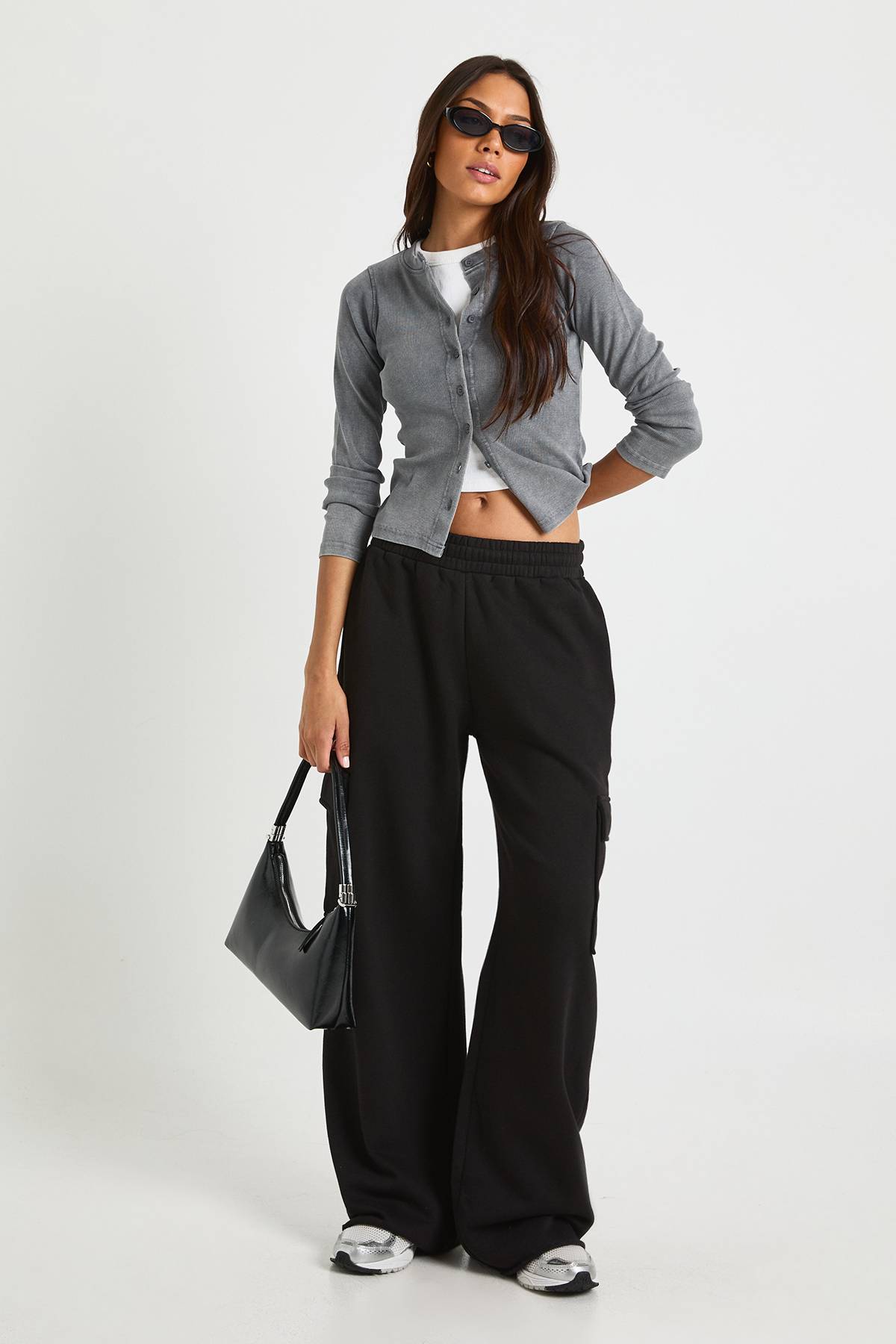 boohoo Pantalon De Jogging Cargo Taille Haute Coupe Large