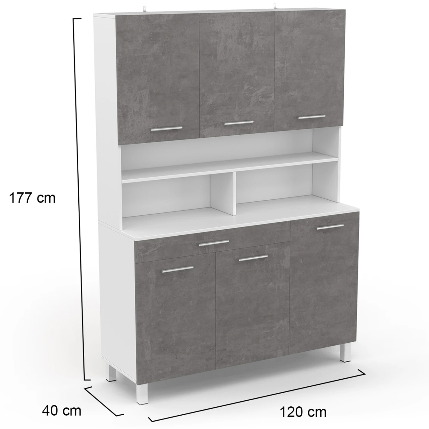 Buffet de cuisine 120 CM CINA 6 portes + tiroir blanc et effet béton