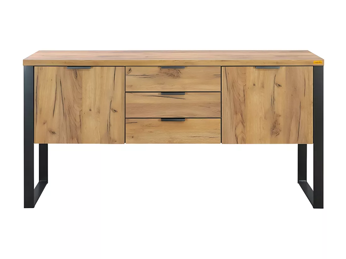 Buffet 2 portes 3 tiroirs pieds métal Ron