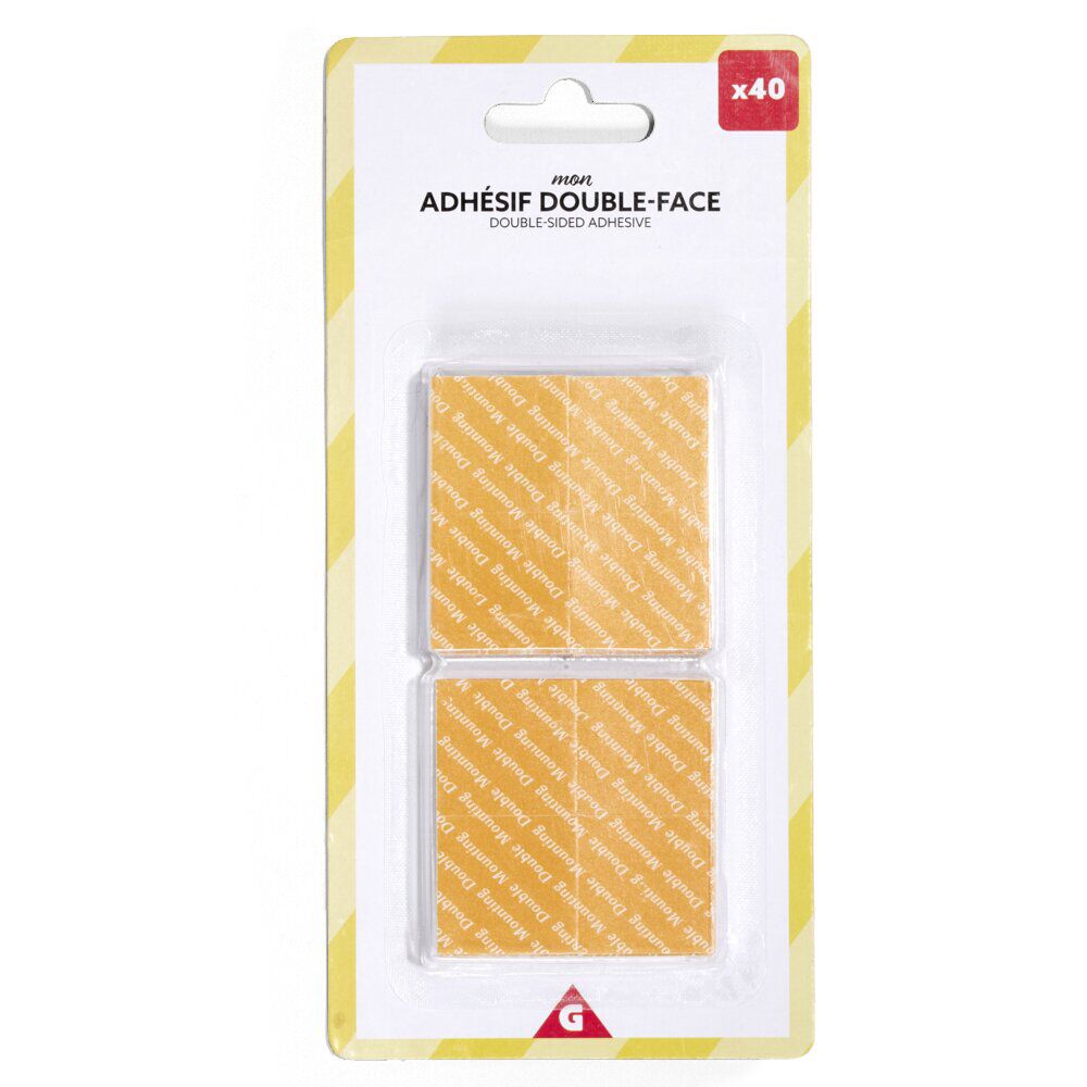 Lot de 40 adhésifs double face multiusage 2,5x2,5cm