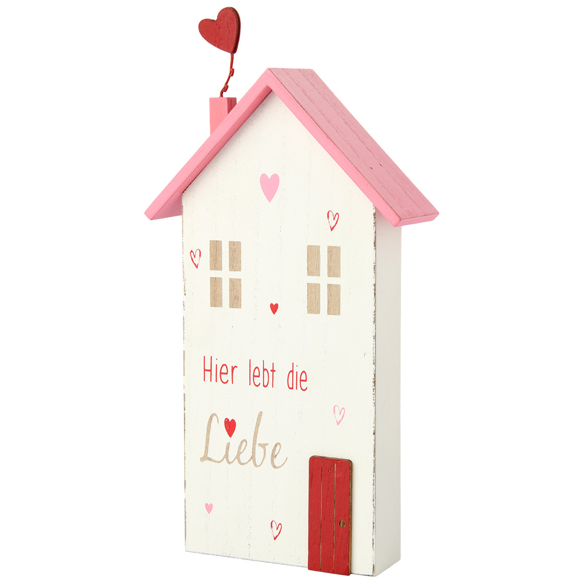 Deko-Haus mit Schriftzug weiss / rosa