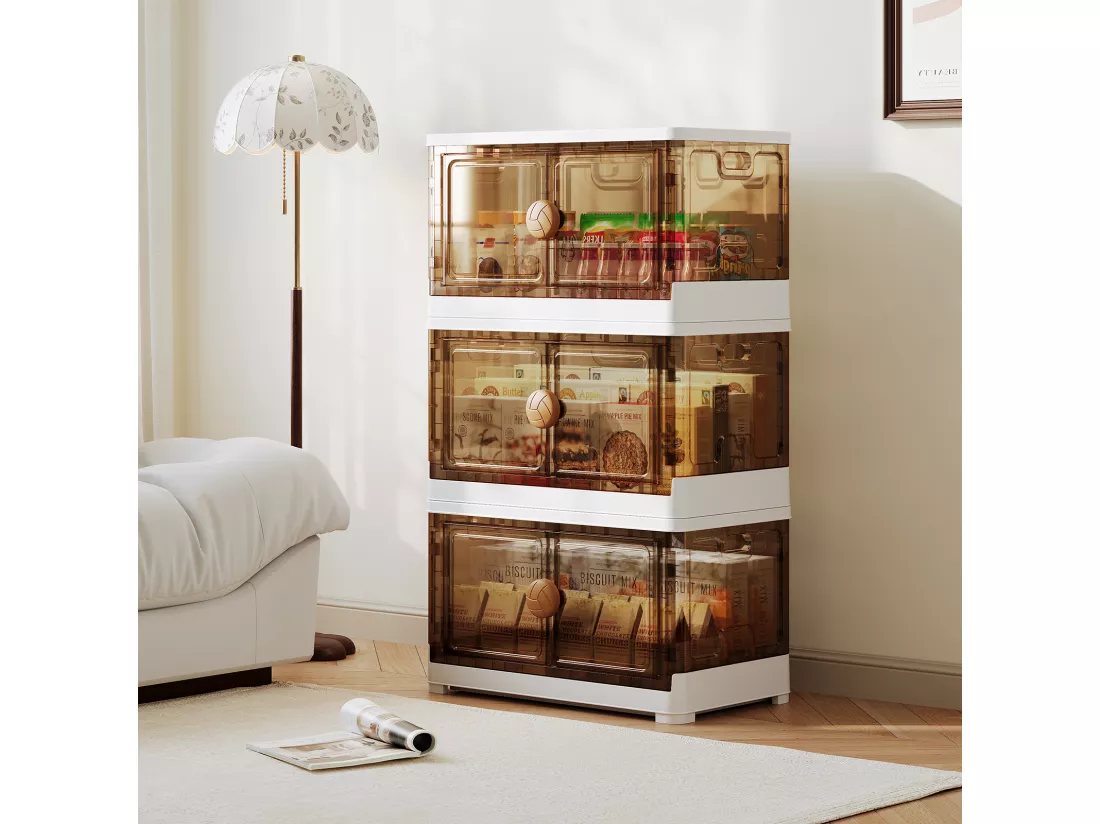 Boite de Rangement 285L, 3 Bac de Rangement Pliable Étanche, Caisses de Rangement Transparente, avec couvercle 4 roulettes, Empilable