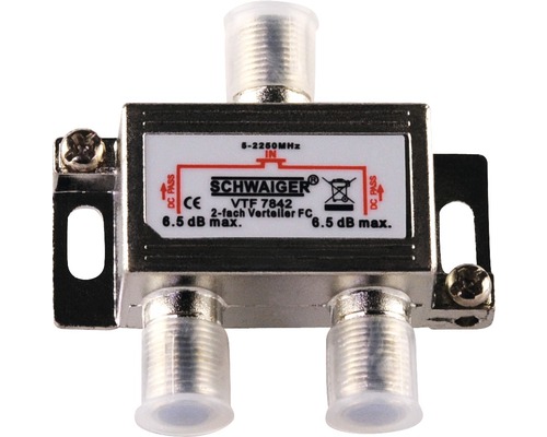 2-weg splitter (6,5 dB) voor kabels, antennes en satellietsystemen Schwaiger VTF7842531