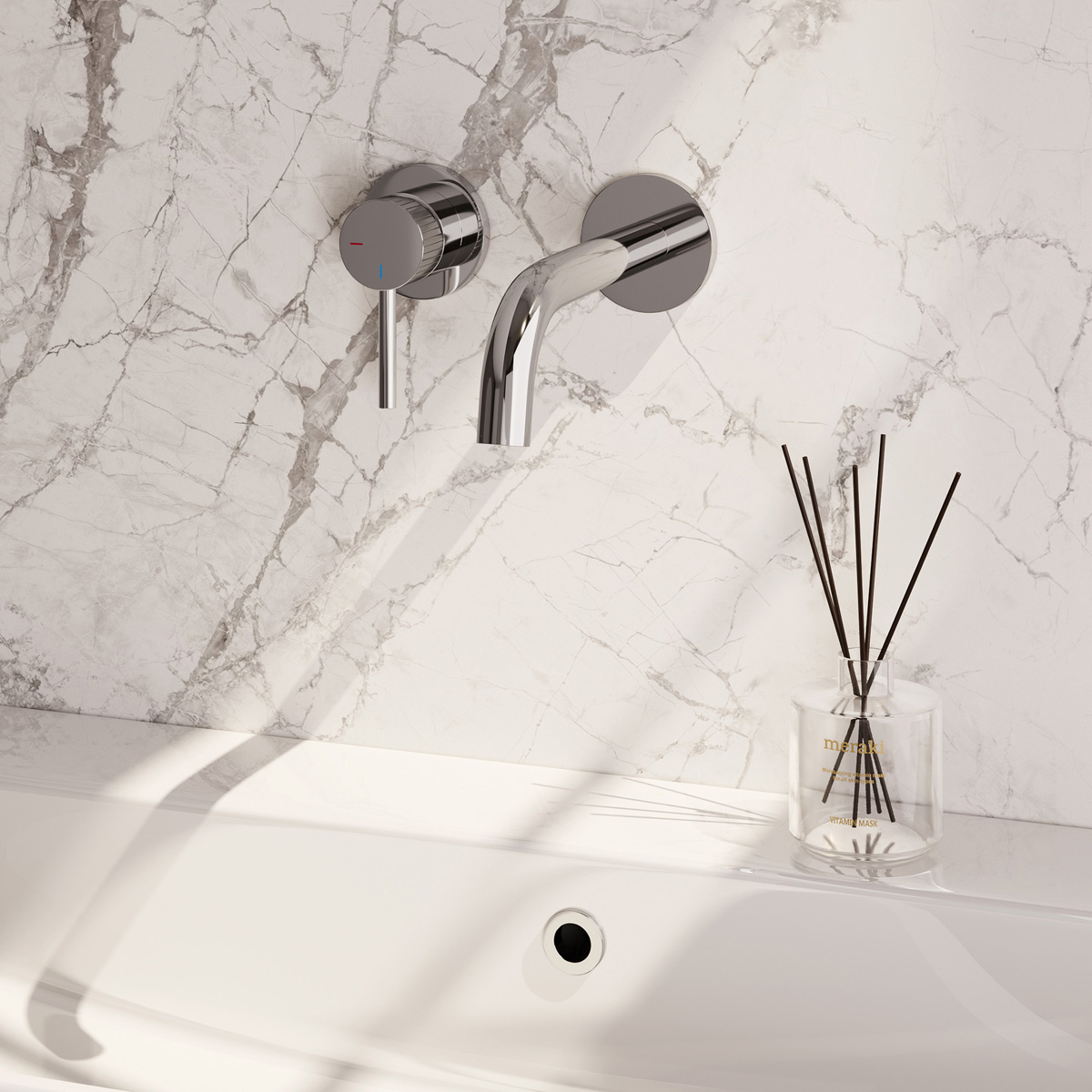 Brauer Stripe inbouw wastafelkraan ColdStart met gebogen uitloop en rozetten model A2 chroom