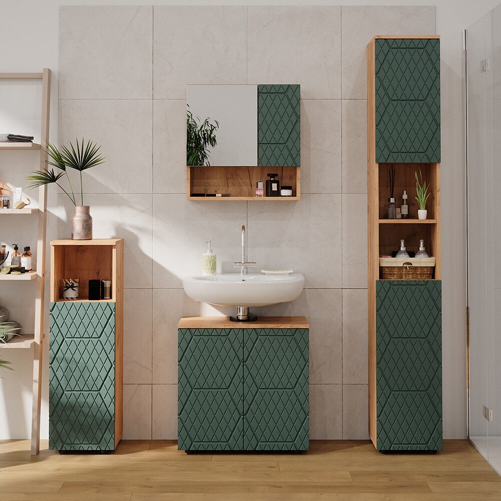 Vicco Midischrank Irma Eiche Grün 30 x 95 cm Badezimmer