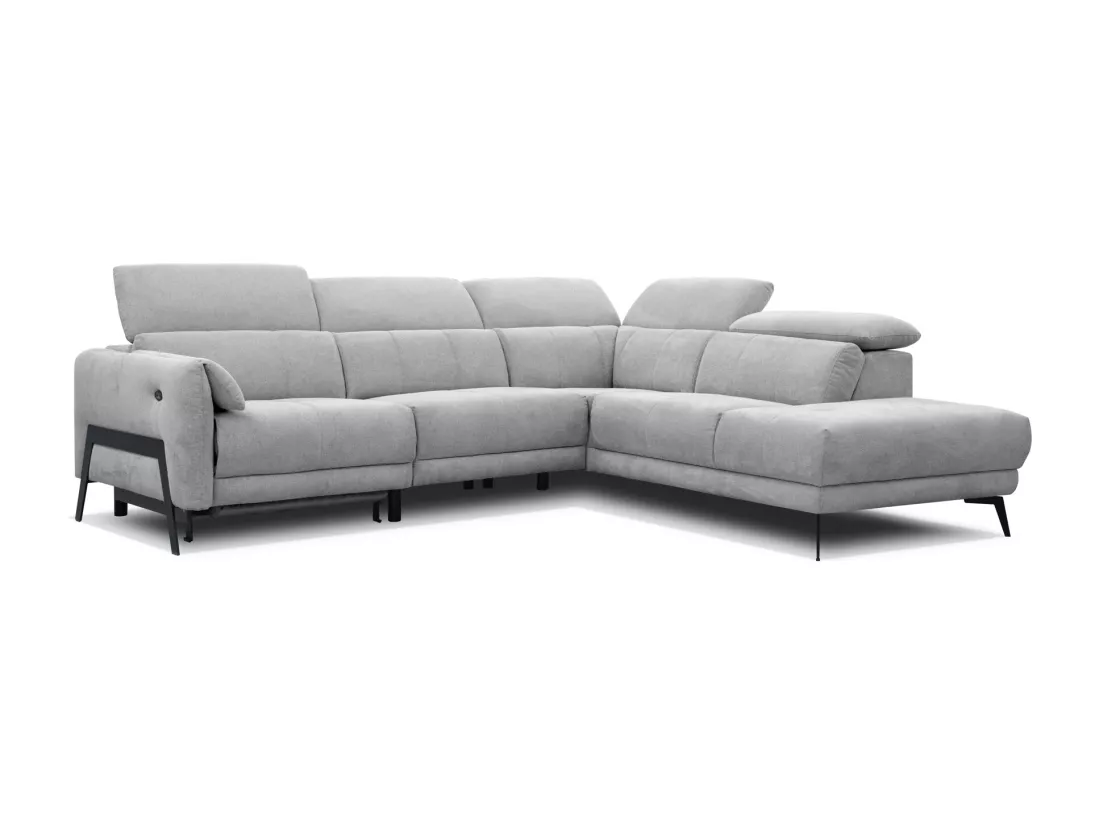 Canapé d'angle 5 places avec un relax électrique tissu gris - SCALA