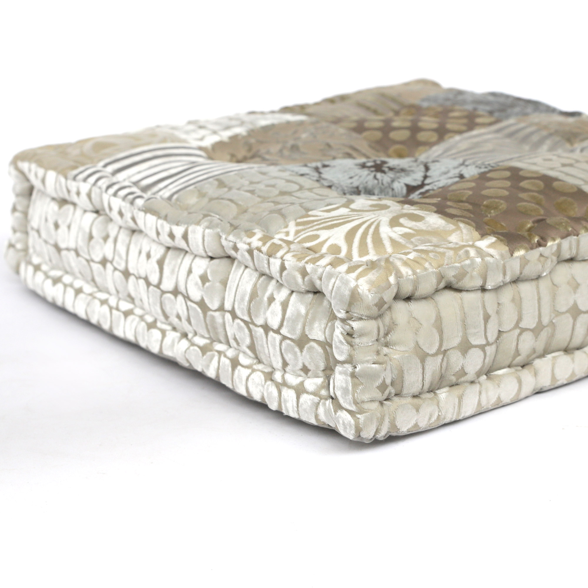 Sitzkissen Patchwork, silber, T 45 cm, B 45 cm, H 10 cm von fischer's lagerhaus
