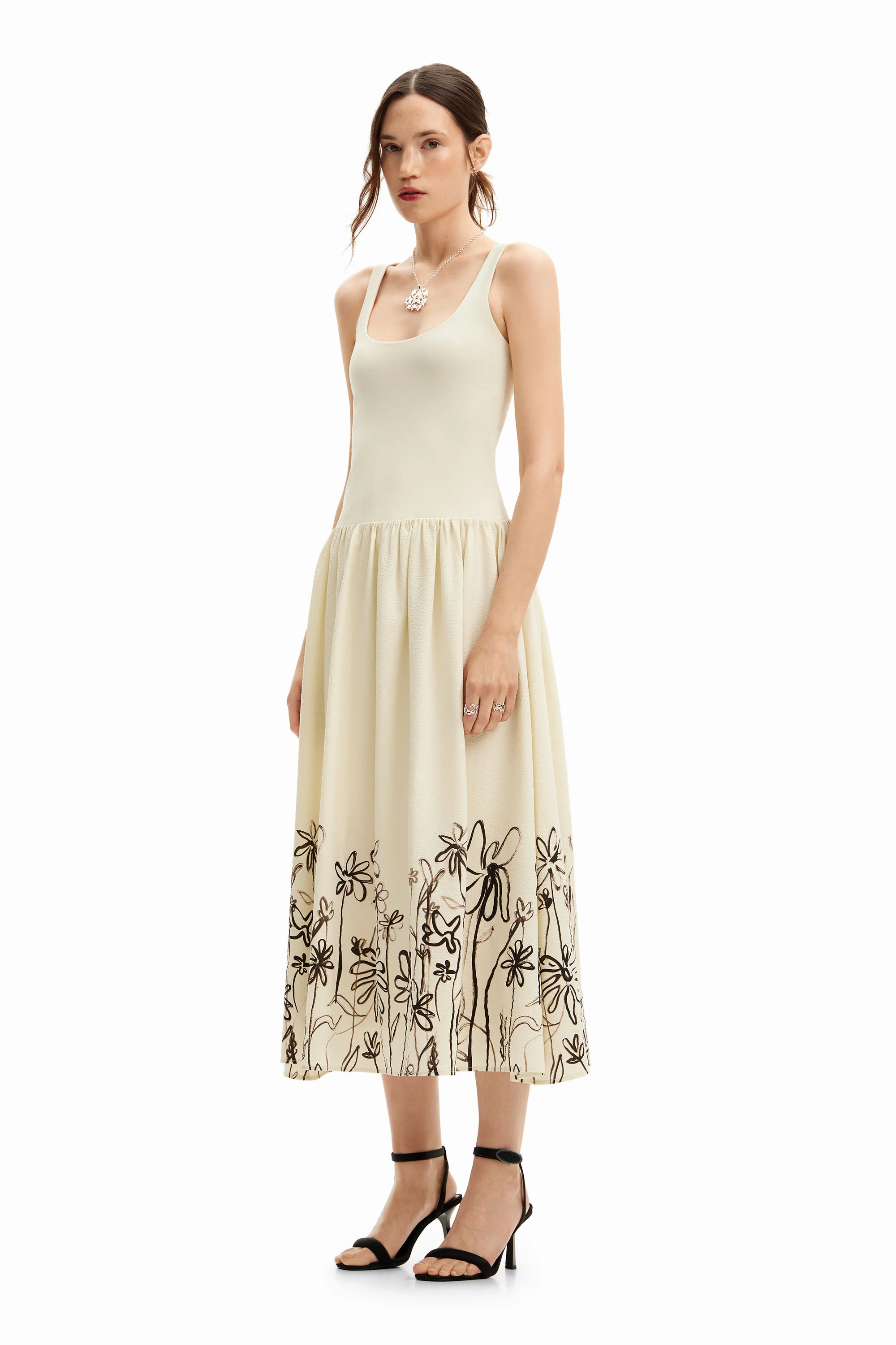 Vestido midi evasé flores