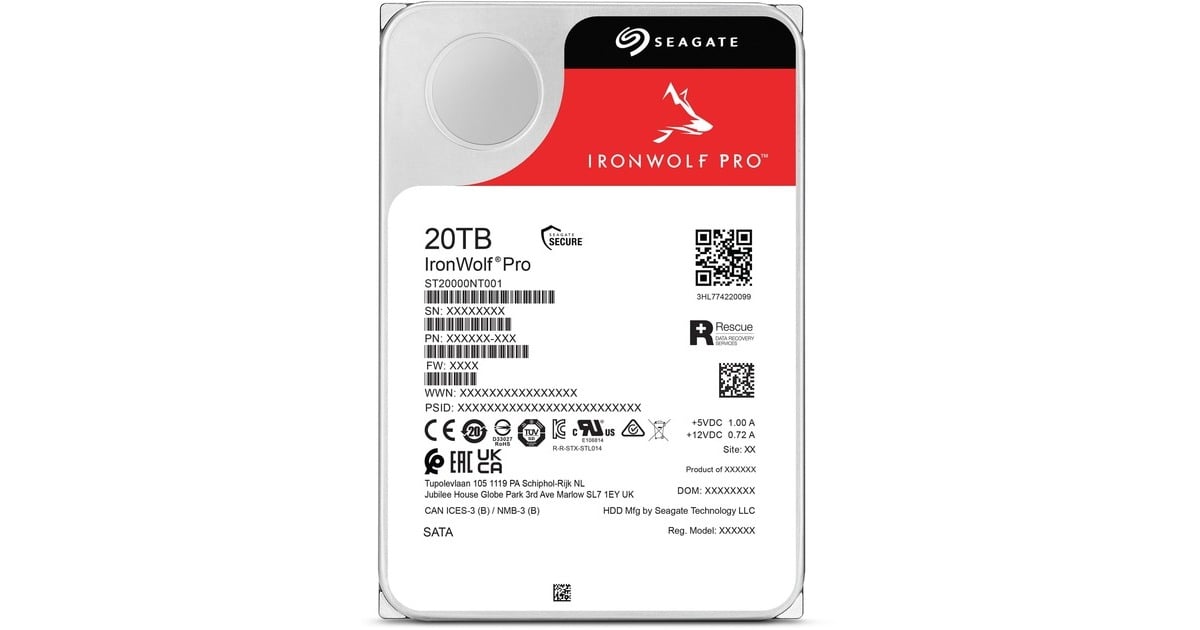 SeagateIronWolf Pro 20 TB harde schijf  (ST20000NT001, SATA/600, 24/7)