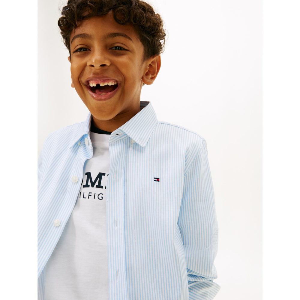 Køb Tommy Hilfiger White Breezy Blue Stripe Aop Jersey Skjorte