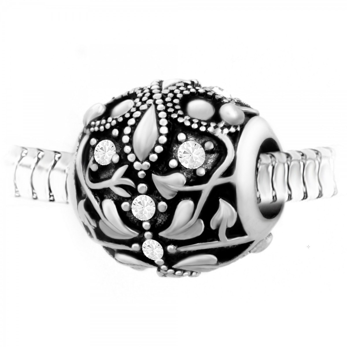 Charm perle ornemental orné de cristaux et acier SC Crystal