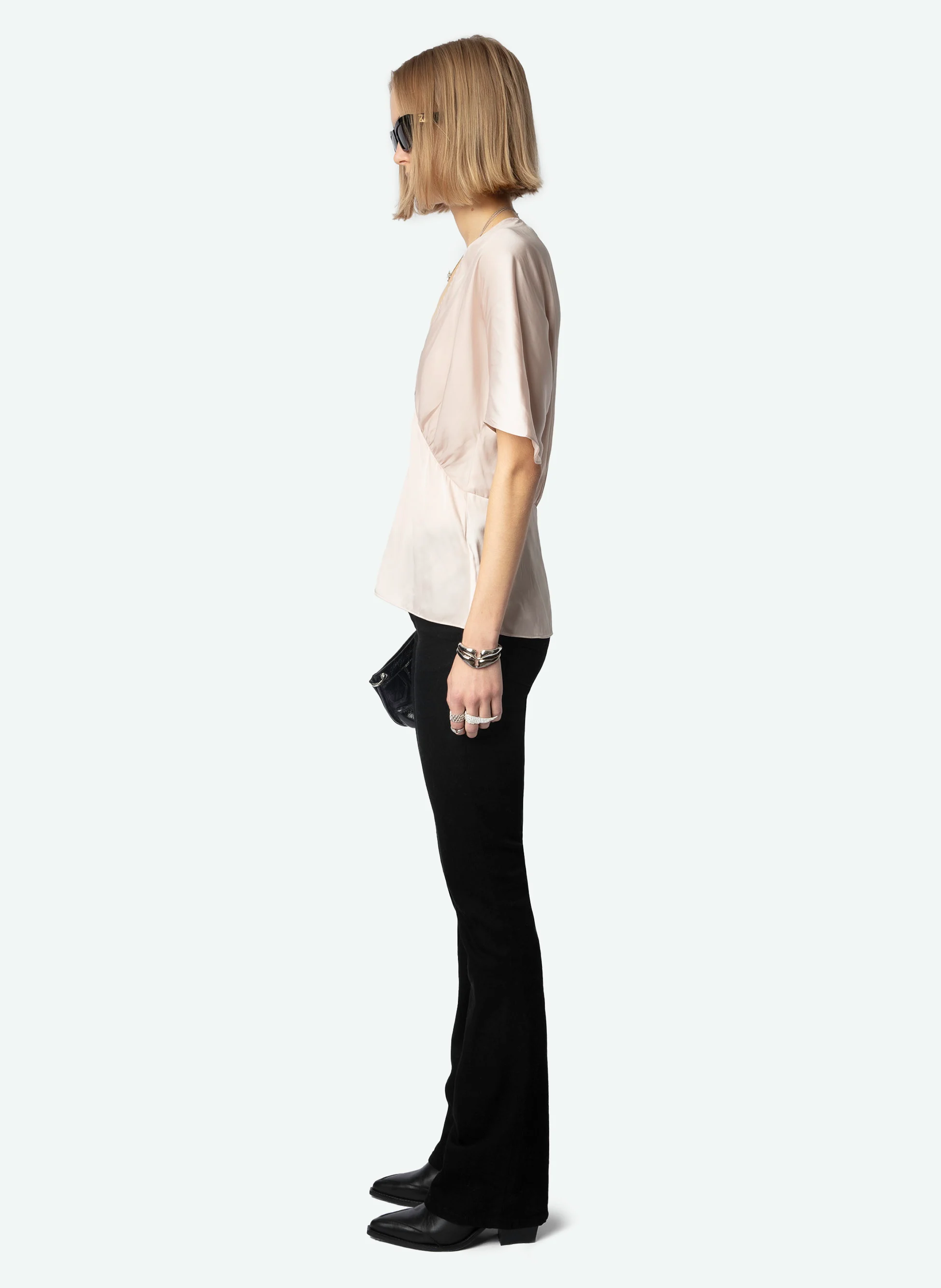 THODRI - Top col V droit en fibres recyclées mélangées | Rose
