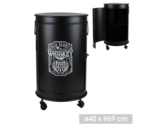 PRICE FACTORY - Petit bar bidon avec porte et roulettes, design old glory di...