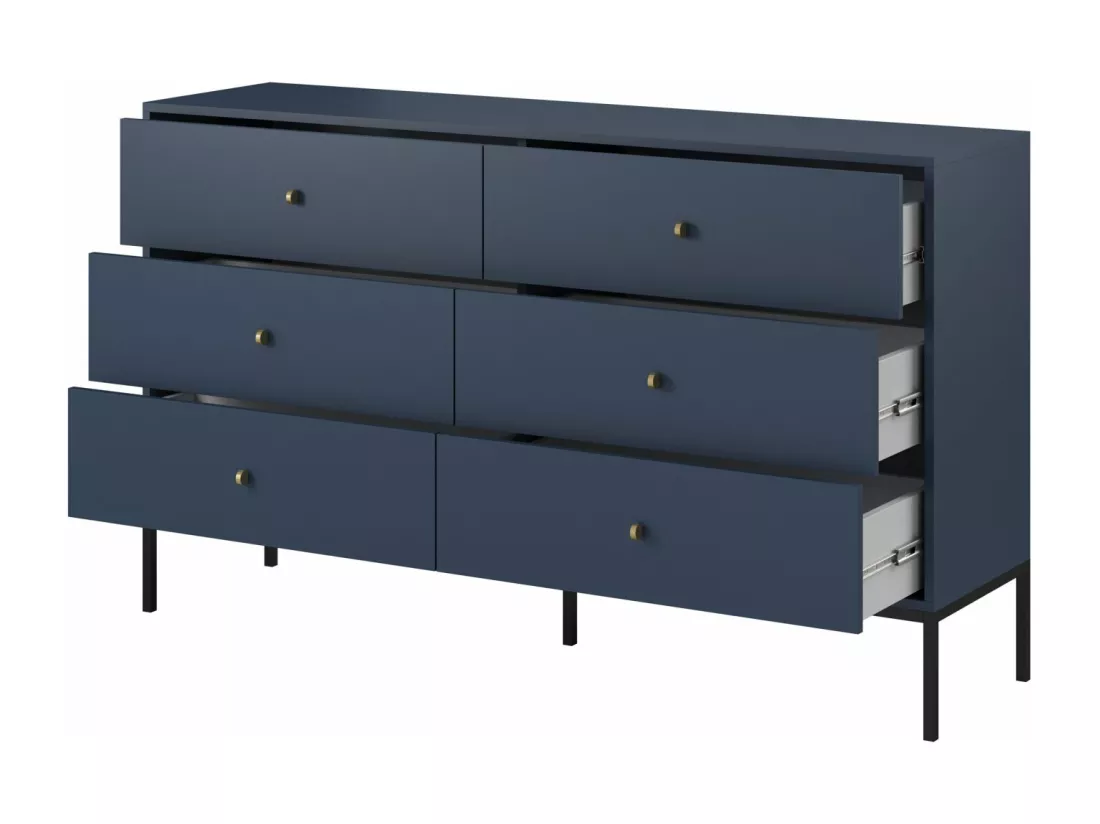 Commode - 154 cm - 6 tiroirs - bleu marine - MONNE