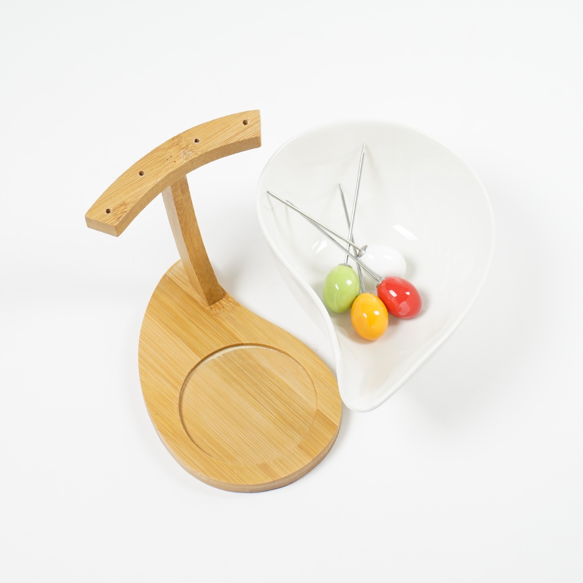 Schale 'Becco' mit Cocktailspießen, weiß, H 9 cm, B 10 cm, L 18 cm zu 14,00