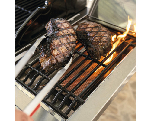 Nexgrill 5-pits gasbarbecue + zijbrander, zwart, inclusief opbergplank, dekselthermometer, geëmailleerde gietijzeren planchaplaat, vetopvangbak, grillpan, grillrooster, krachtige warmtezone, zijplank, warmhoudrek. Geëmailleerd gietijzeren grillrooste