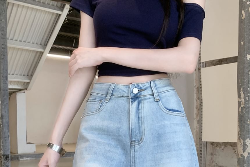 ANORA - Mid Rise Washed Denim Shorts