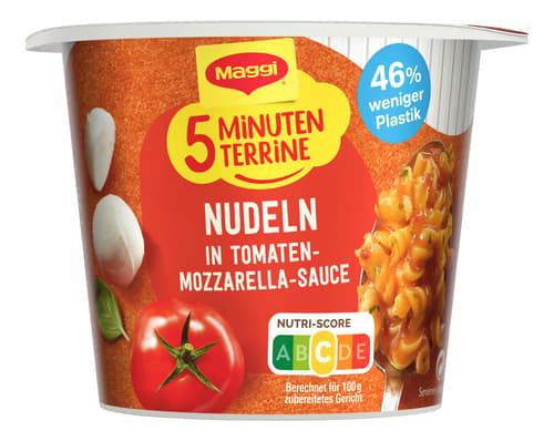 MAGGI 5 Minuten Terrine Nudeln in Tomaten-Mozzarella Sauce