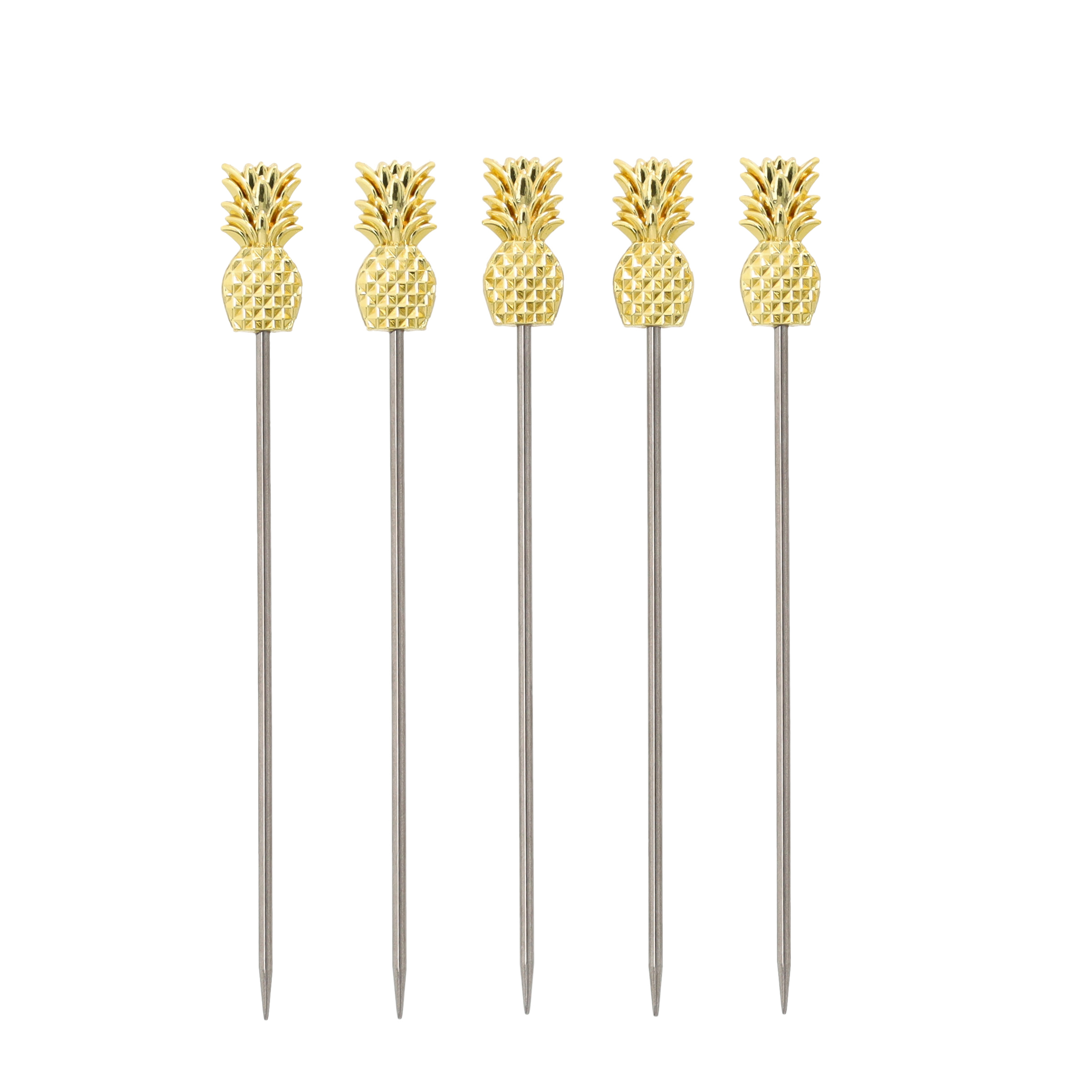 (5er Set) 11.5cm Metall Cocktail Sticks Fingerfood Party Spiesse Deko Frucht Zahnstocher - Ananas