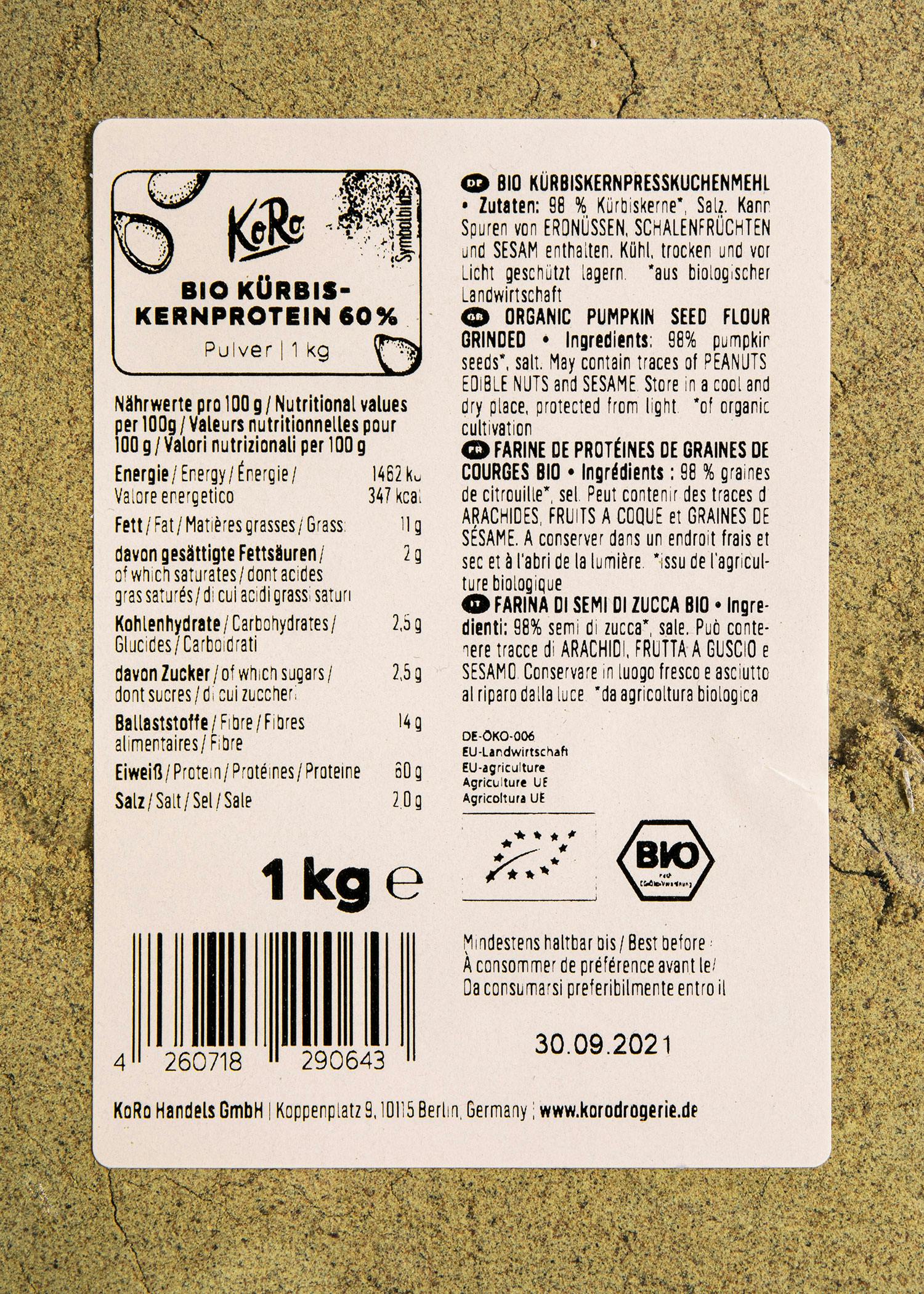Bio Kürbiskernprotein 60 % 1 kg