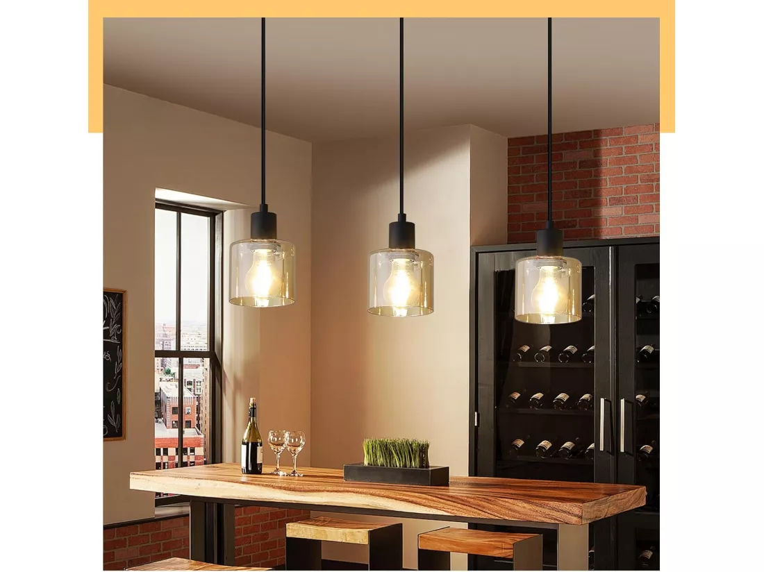 NETTLIFE Suspension table à manger lampe suspendue vintage 3 ampoules suspendues E27 métal noir rétro industriel