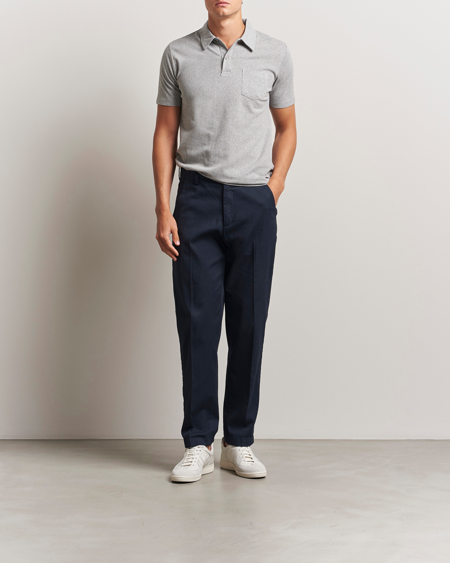 Sunspel Riviera Polo Shirt Grey Melange