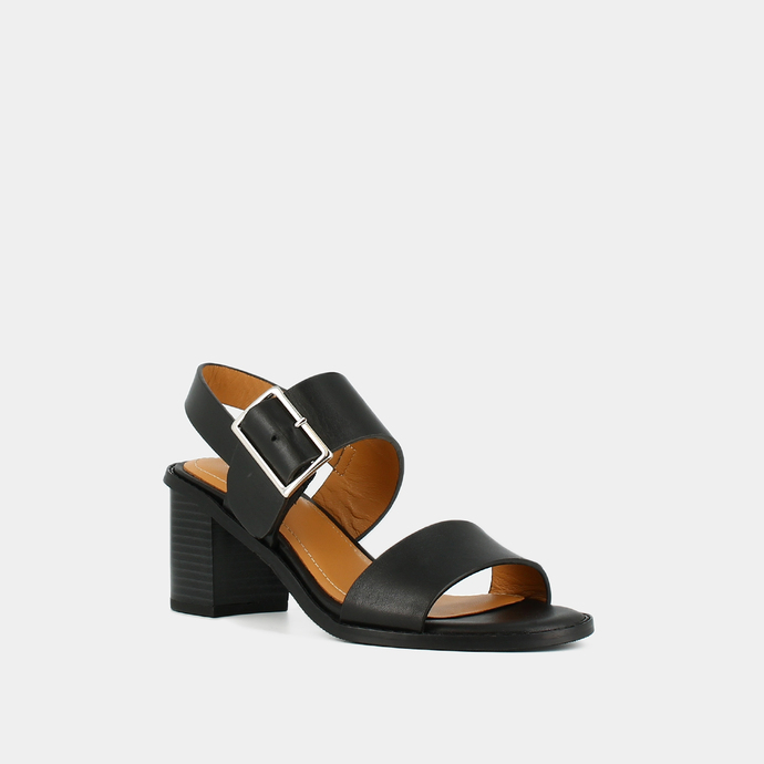 Sandales à talons et brides  en cuir noir