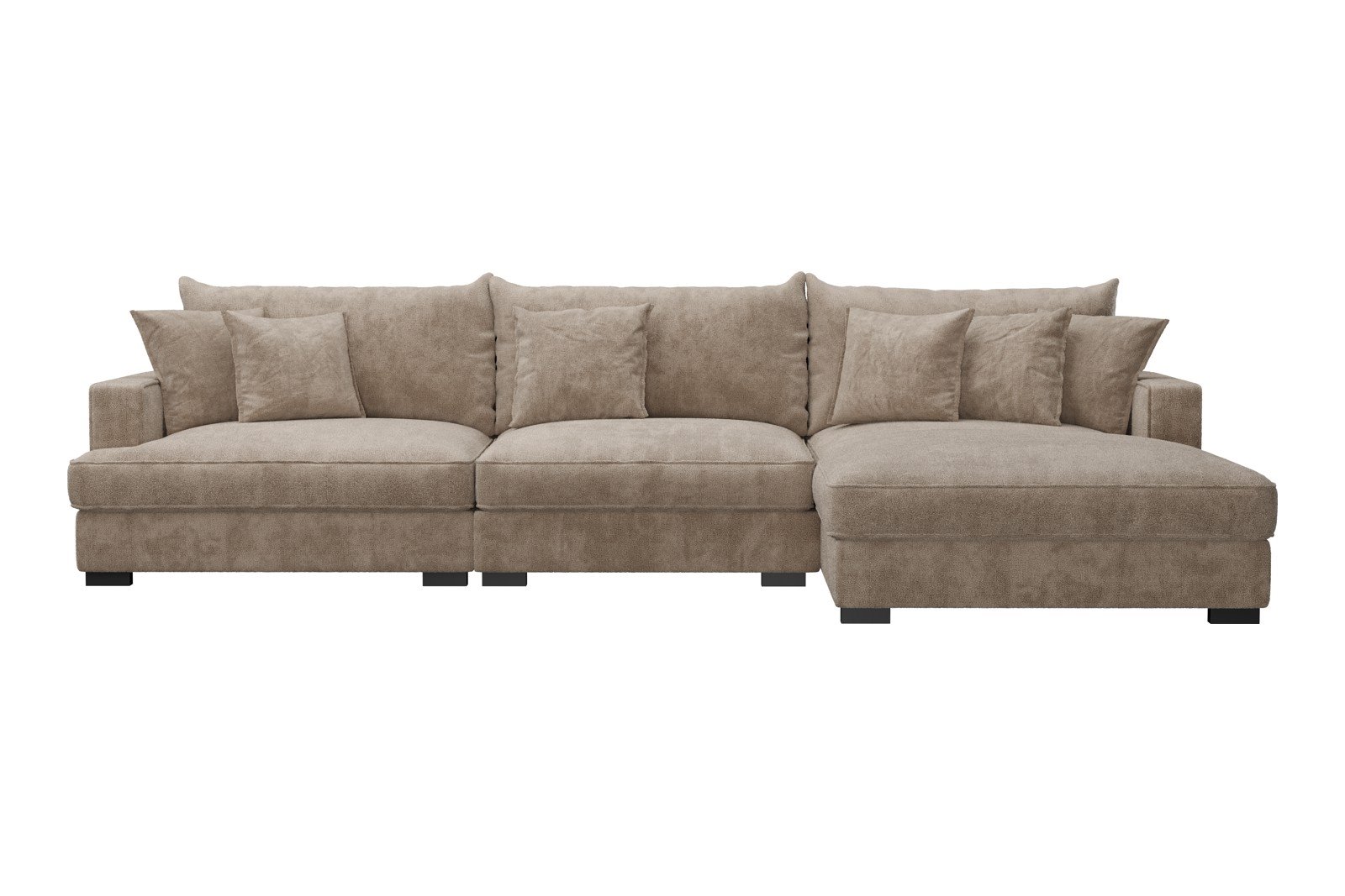 Rossi Lux 3-seter med sjeselong høyre Tekstil Genesis 4 Beige, arm A med sorte ben. Lux Komfort.