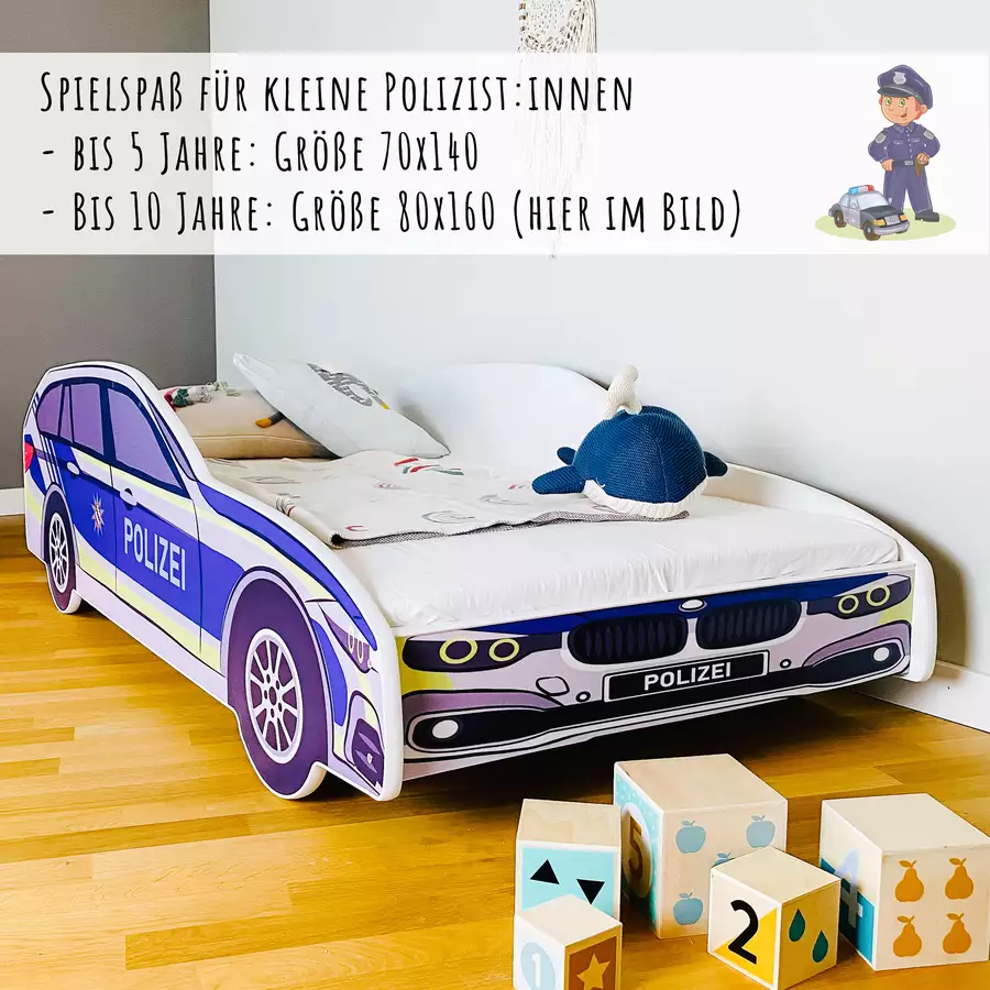 Kids Collective Autobett Kinderbett Jugendbett 80x160 mit Rausfallschutz | Spielbett blau