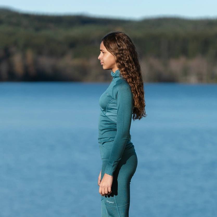Inner:Pure Merino Youth Half Zip Agave Green / Light Agave Green