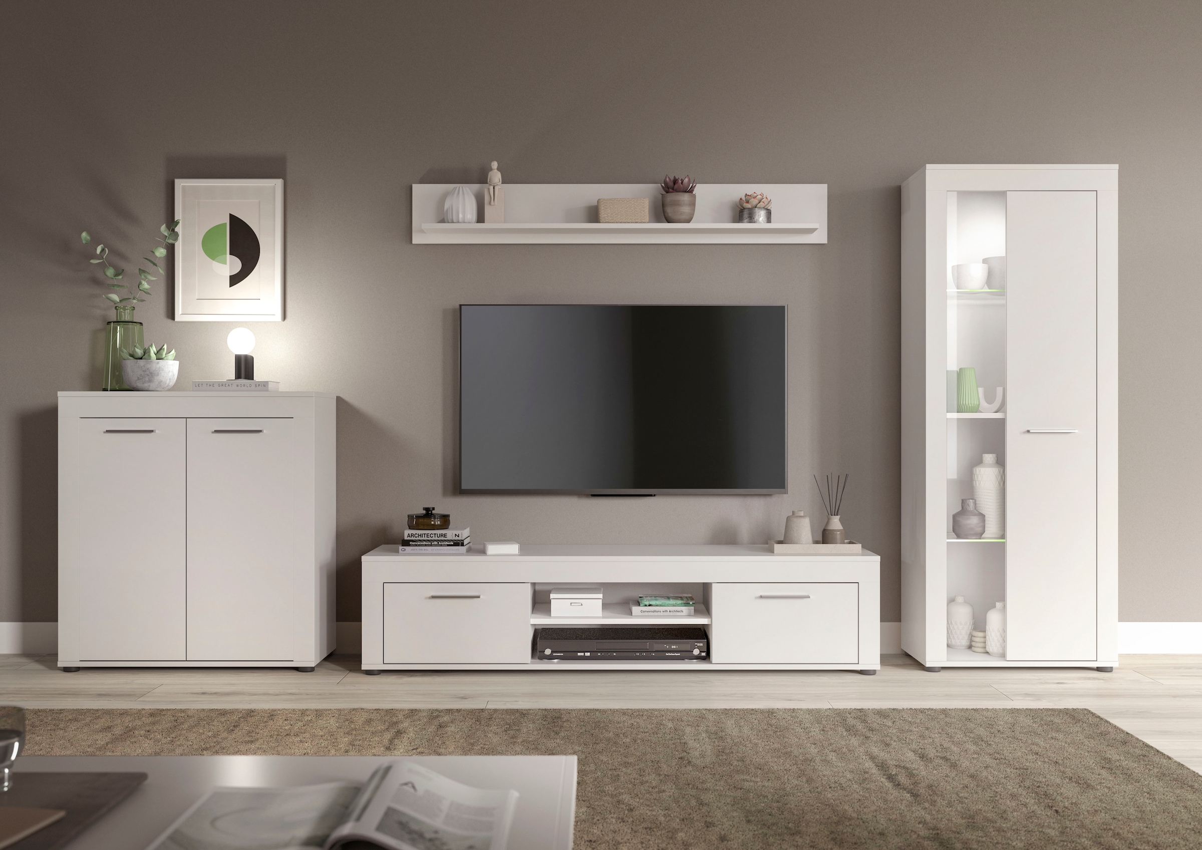 INOSIGN Wohnwand »Aosta, Breite 330cm, best. aus Highboard, Lowboard, Wandboard, Vitrine« 4 Stk. tlg.