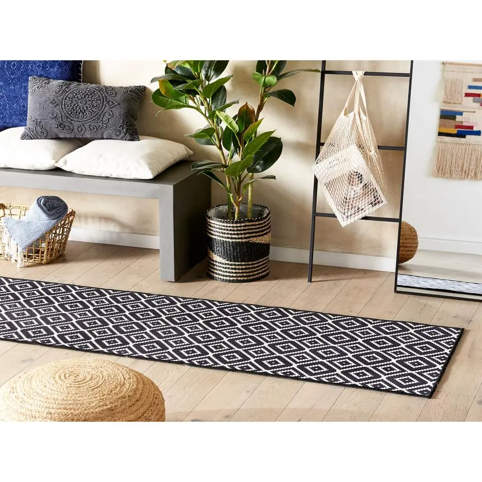 KARUNGAL - Loper - Zwart - 60 x 200 cm - Polyester