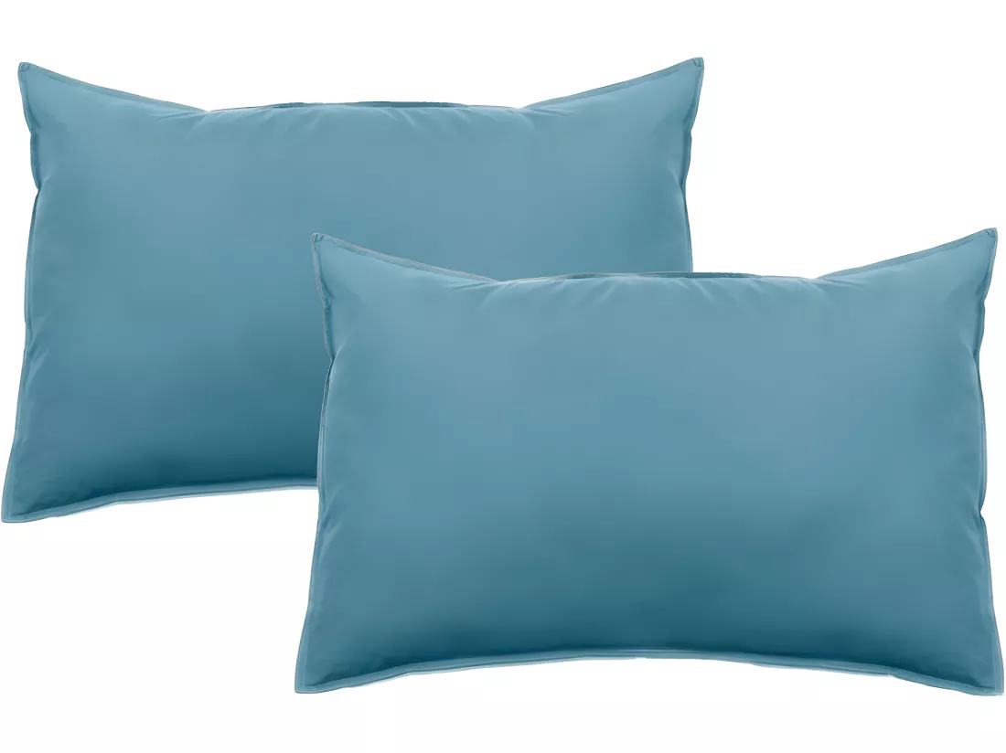 Lot De 2 Taies D’oreiller Pur Coton Teint Lavé 63 Fils/cm² Vent Du Sud - Topaze - 50 X 70 Cm