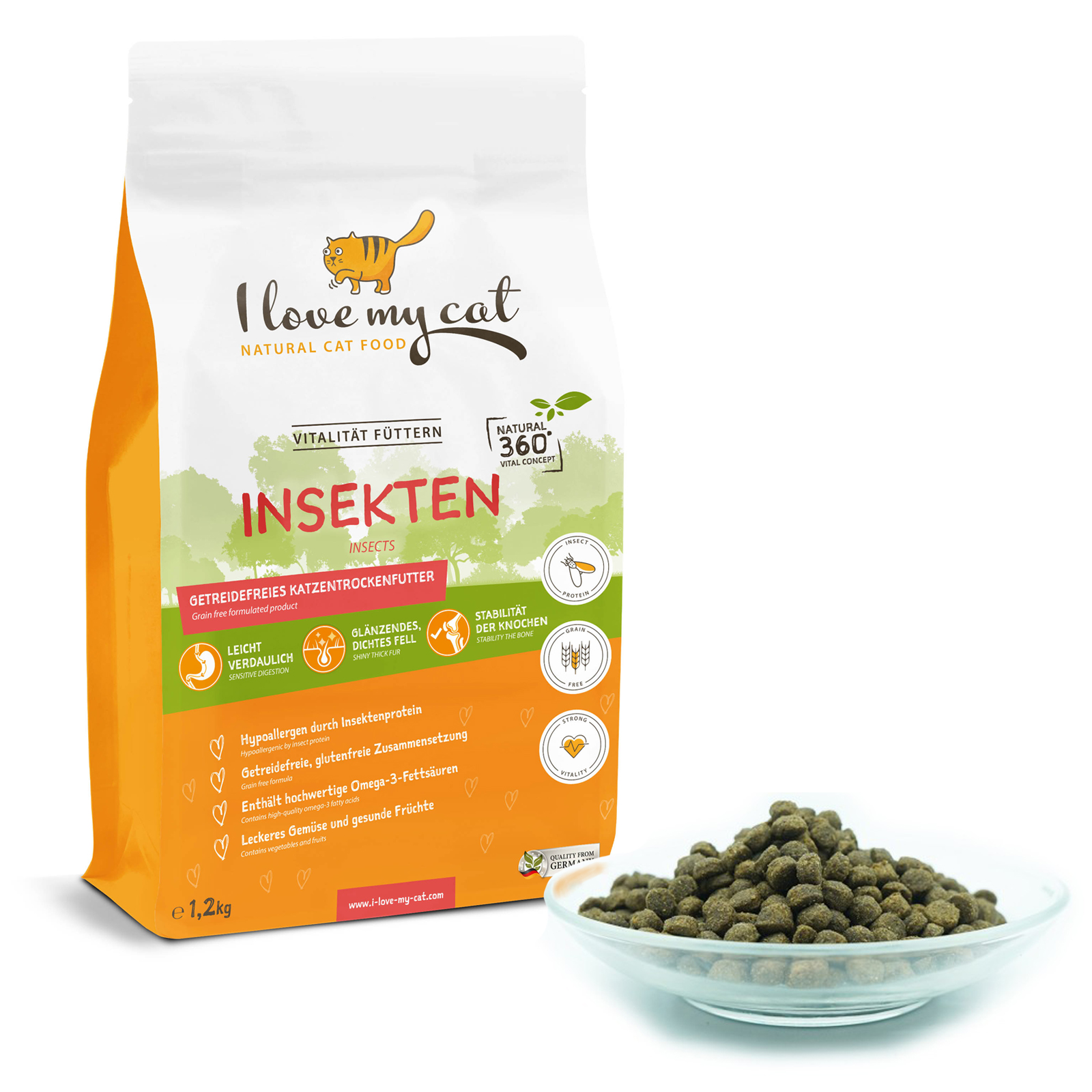 Nourriture sèche pour chats avec protéines d'insectes - 1,2 kg