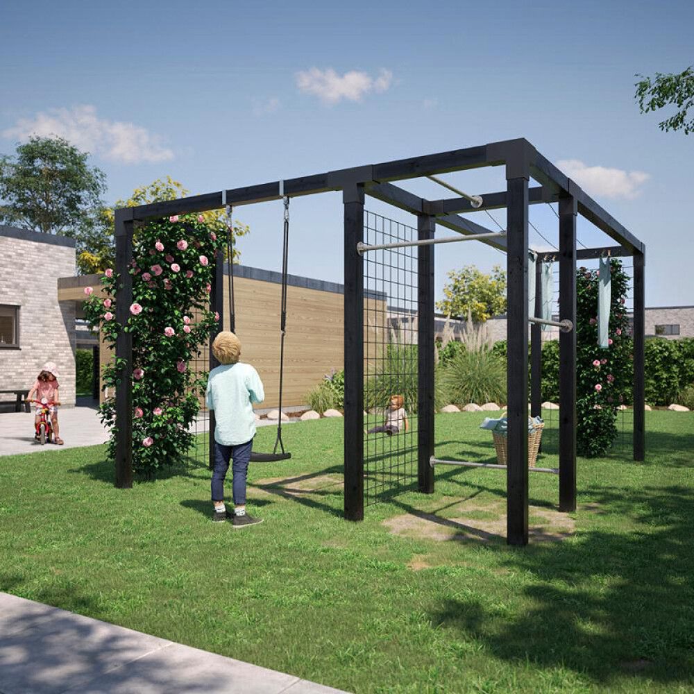 UTEGYM PLUS DAYLIFE MED TØRKESTATIV/ESPALIER/HUSKE SVART