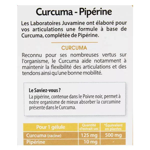 Juvamine Articulations Curcuma Piperine 30 gélules