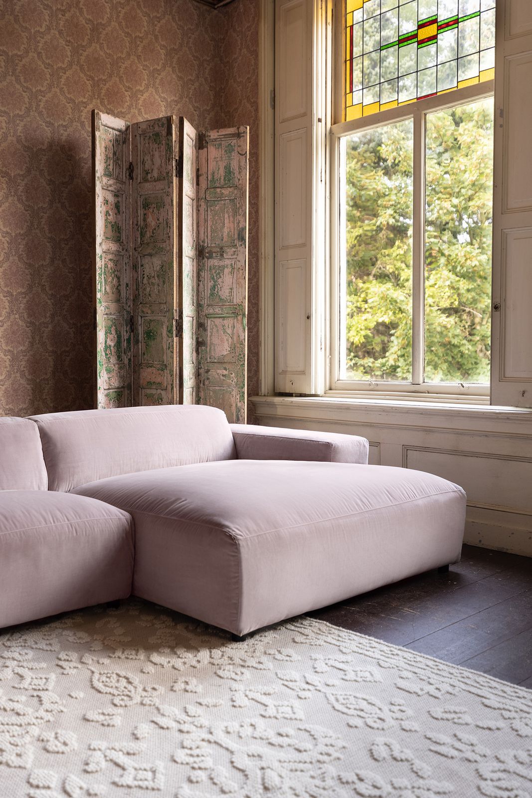 King 3-zits bank chaise longue rechts sand