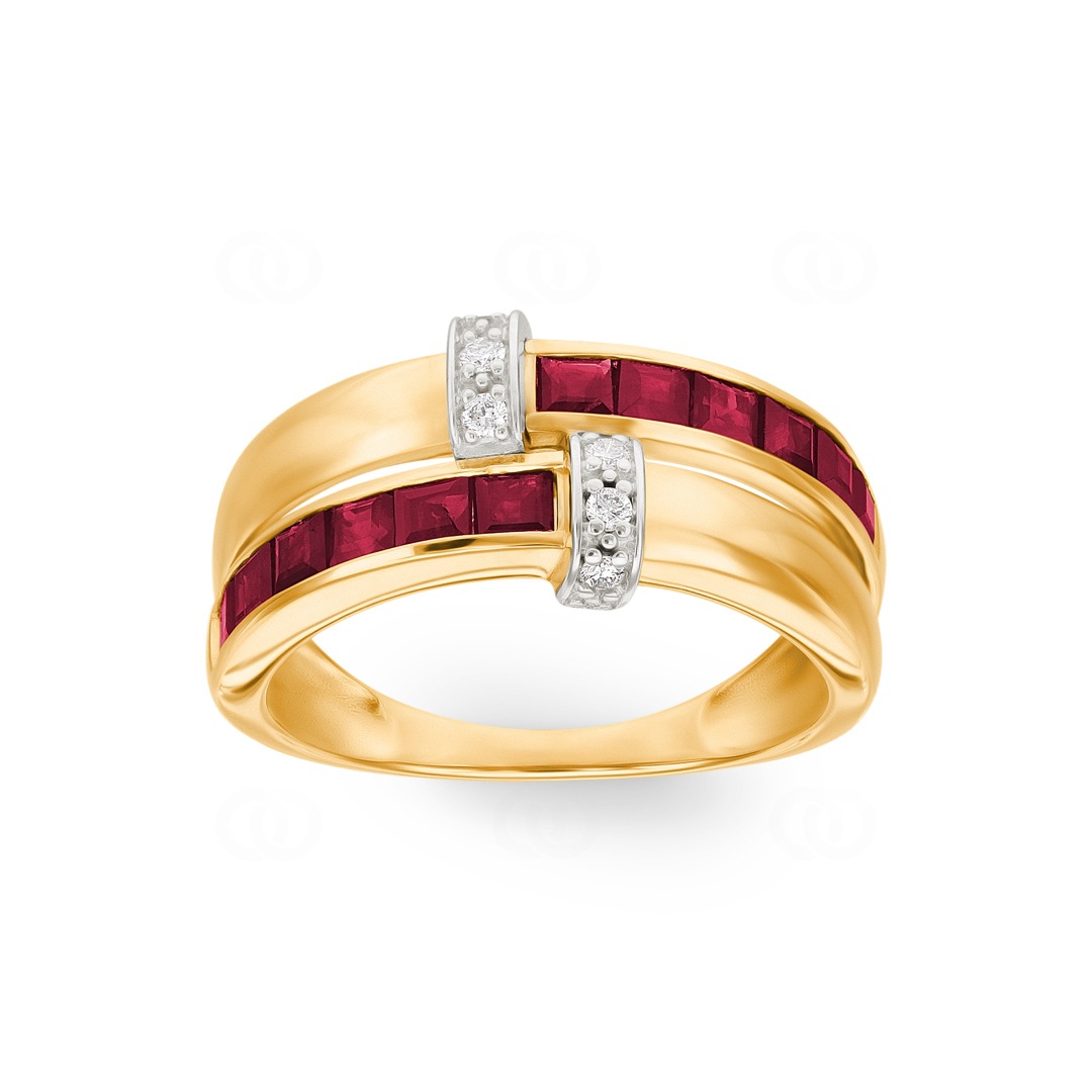 Damenring 750/18 K Gelbgold mit Rubinen 1.72ct. & Diamanten 0.07ct.