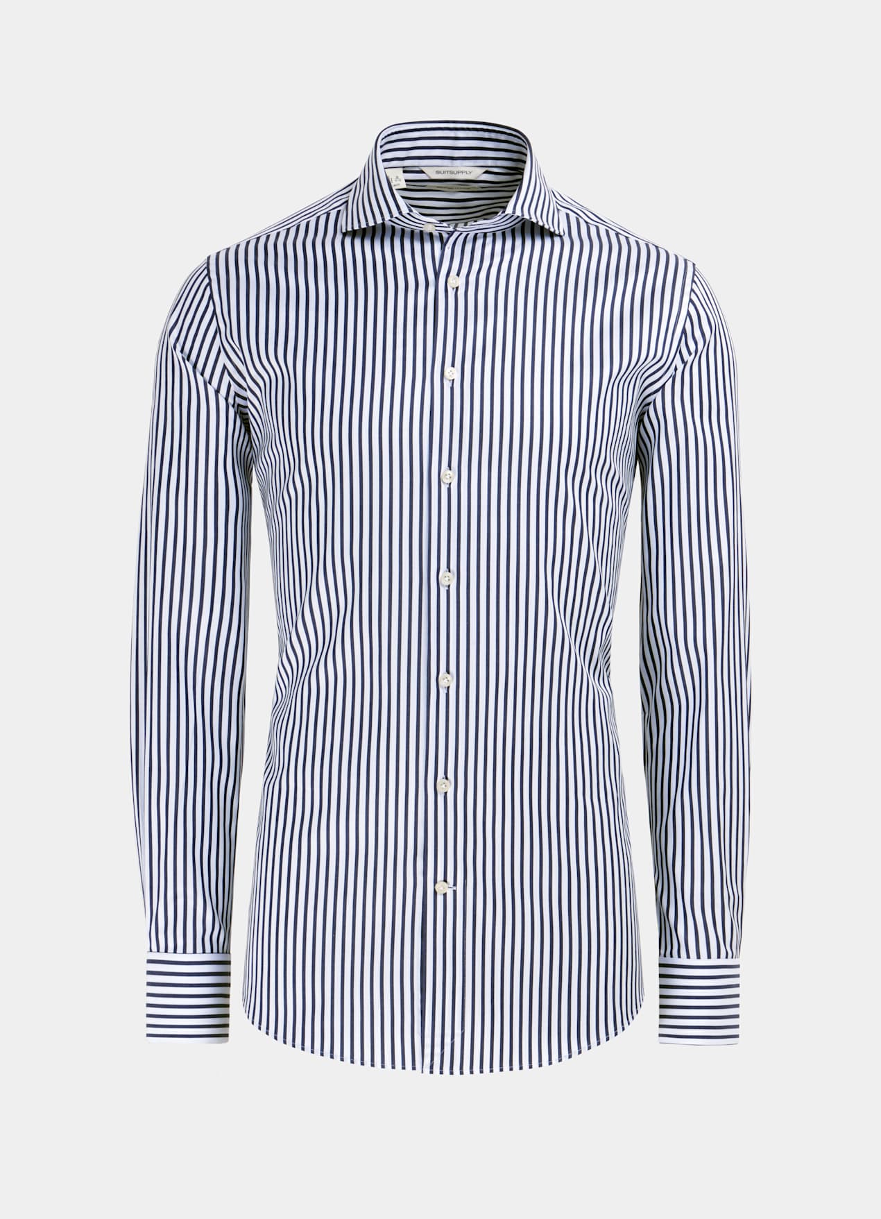 Chemise coupe ajustée en twill bleu marine à rayures
