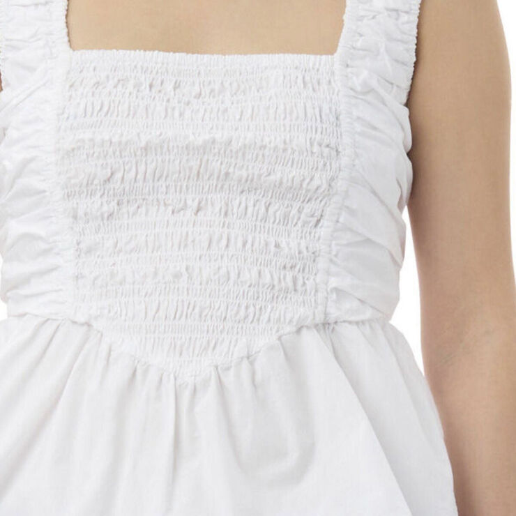 Ganni Cotton Poplin Smock Strap Blouse Bright white